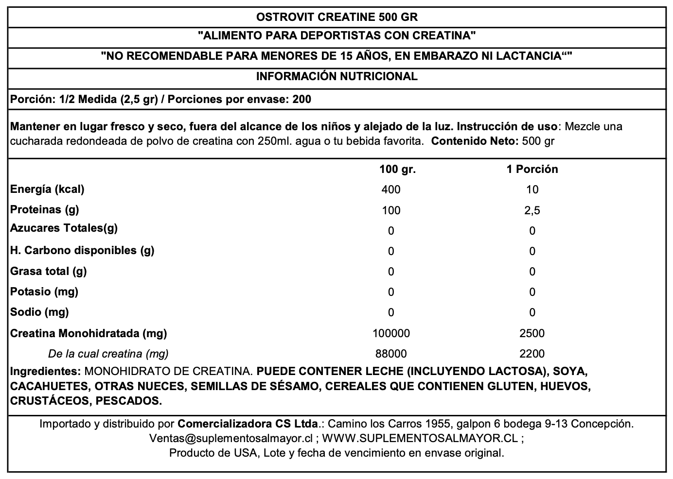 Creatina Monohydrate OstroVit 500 Gr