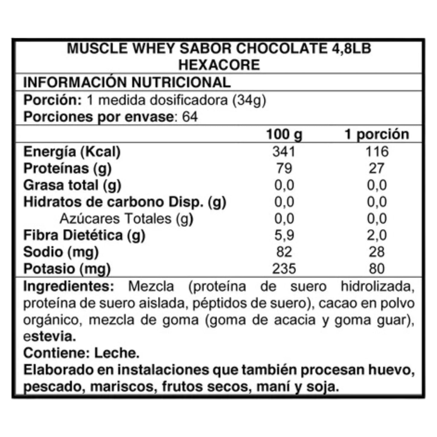 Proteina Hexacore Muscle Whey isolate 4.8 libras 64 servicios