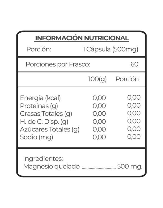 Magnesio Quelado 500 Mg 60 Comprimidos Suplalim
