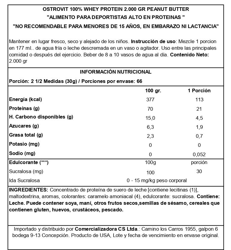 OSTROVIT 100% WHEY PROTEIN PEANUT BUTTER 66 SERV
