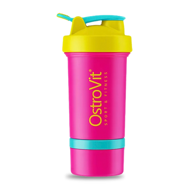 SHAKER OSTROVIT 500ML FUCSIA CON  COMPARTIMIENTO